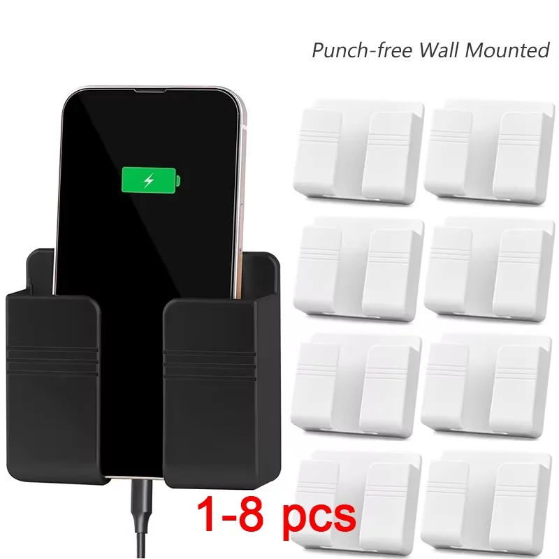 4 stücke Wand Halterung Telefon Halter Schwarz Weiß Schlag Kostenloser Wand Handy Halterung Ladestation Faul Klebrige Fernbedienung Lagerung box