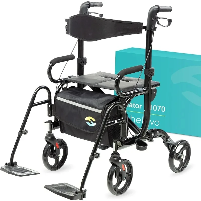 home.2 in 1 Walker Wheelchair Combo - Foldable Aluminum Rollator with Footrests - Convertible to a Transport Chair - Maximum Mob