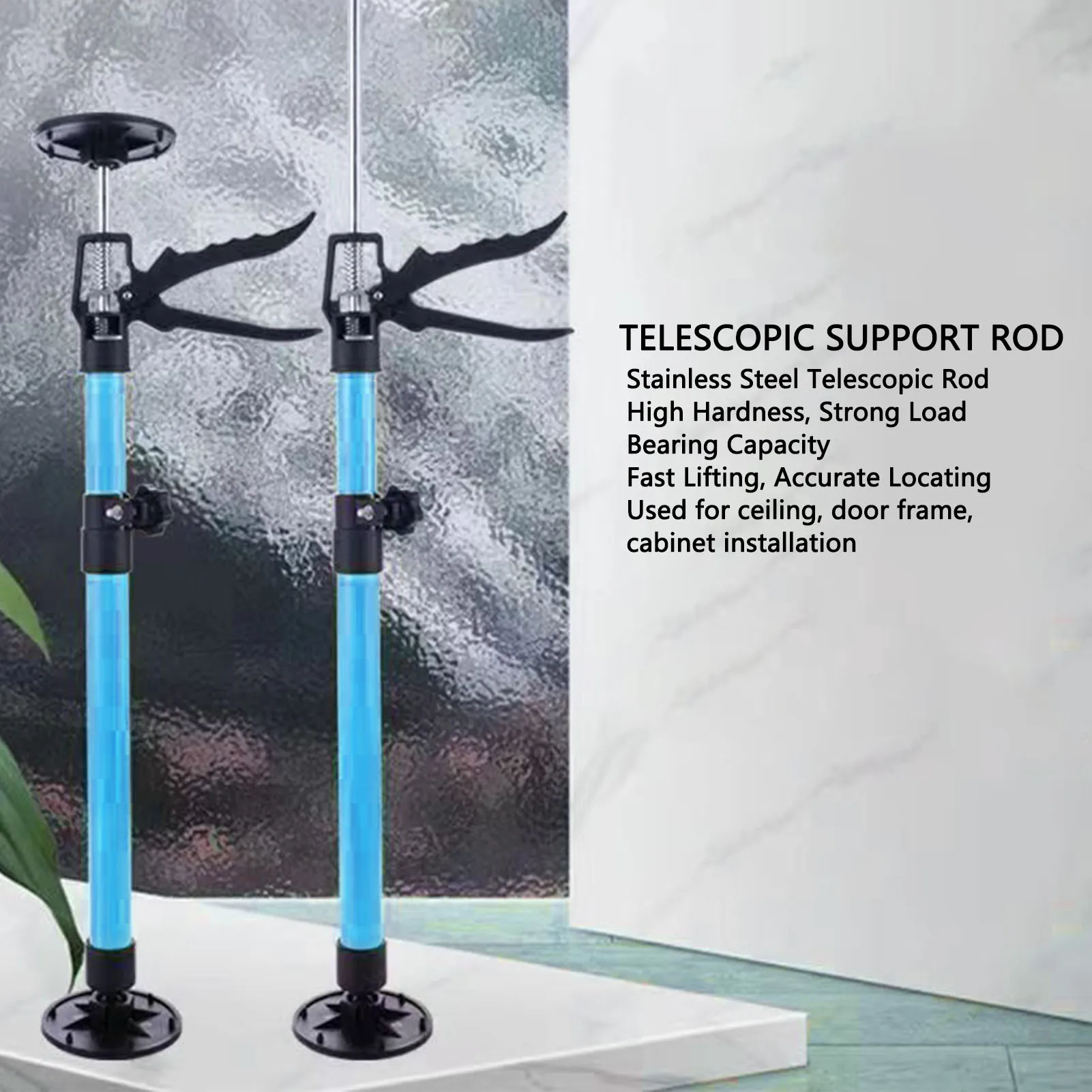 2PCS Telescopic Support Rods with Non Slip Pads Stainless Steel Adjustable Pole for Woodworking Cabinet Installation