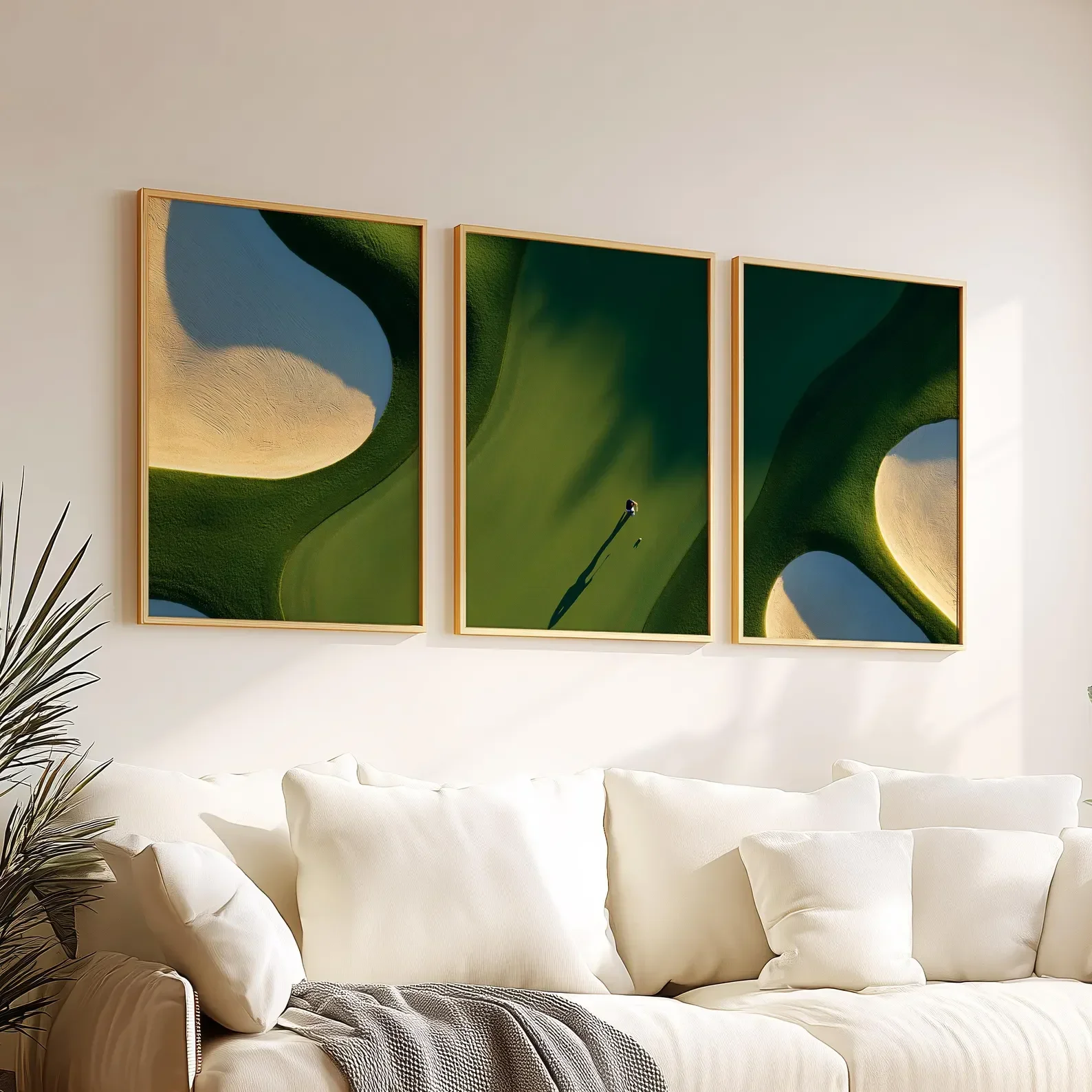 Large-sized frameless  3PCS Golf Course Wall Art  Poster Prints  Green Fairway Sand Bunker Landscape Modern Golf Decor