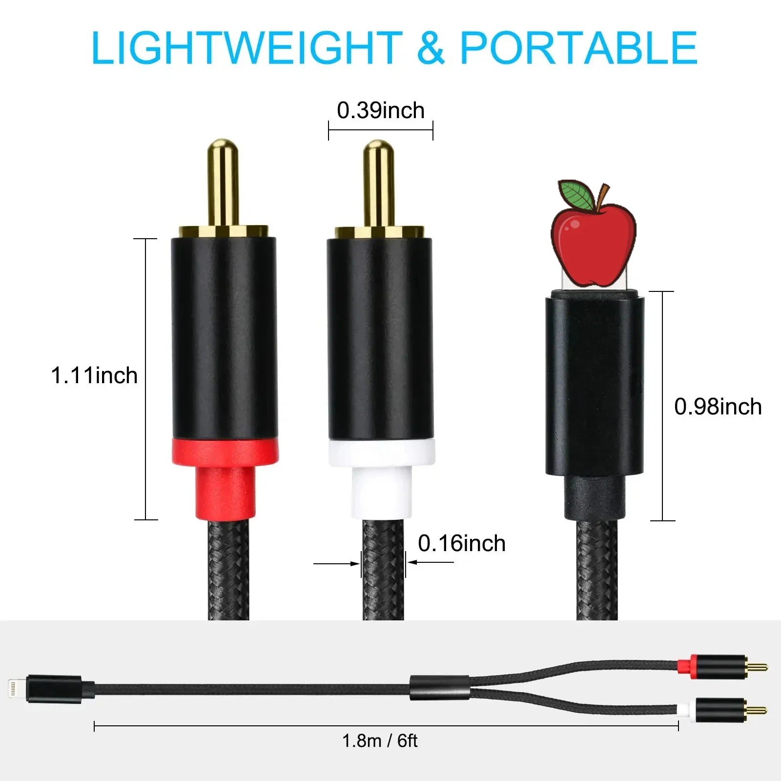 Lightning to RCA Cable Audio Aux Adapter Stereo Y Splitter Adapter for iPhone iPad for Power Amplifier Car Home Theater Speaker