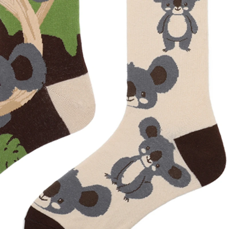 A pair of cute koala pattern socks, asymmetrical AB style socks for men and women, suitable for everyone