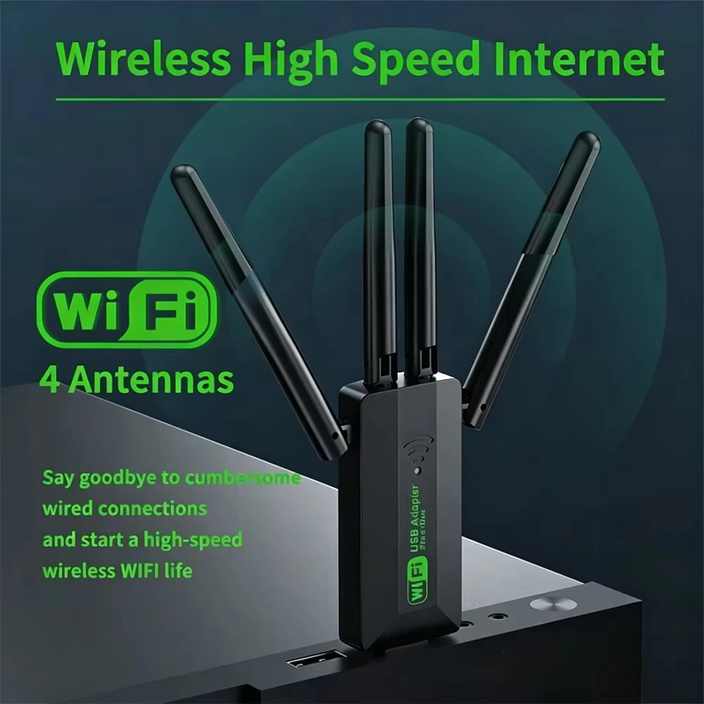  KEBIDUMEI 1300Mbps WiFi Network Card 2.4G/5Ghz Wi-Fi Dongle AX1300 USB 4-Antenna Wireless Receiver For PC/Laptop Driver Free view 3