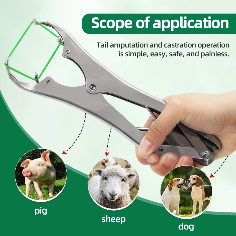 Stainless Steel Sheep Broken Tail Castration Forceps Expansion Clamp Elasticity Rubber Castration Rings Farm Animal Bloodless