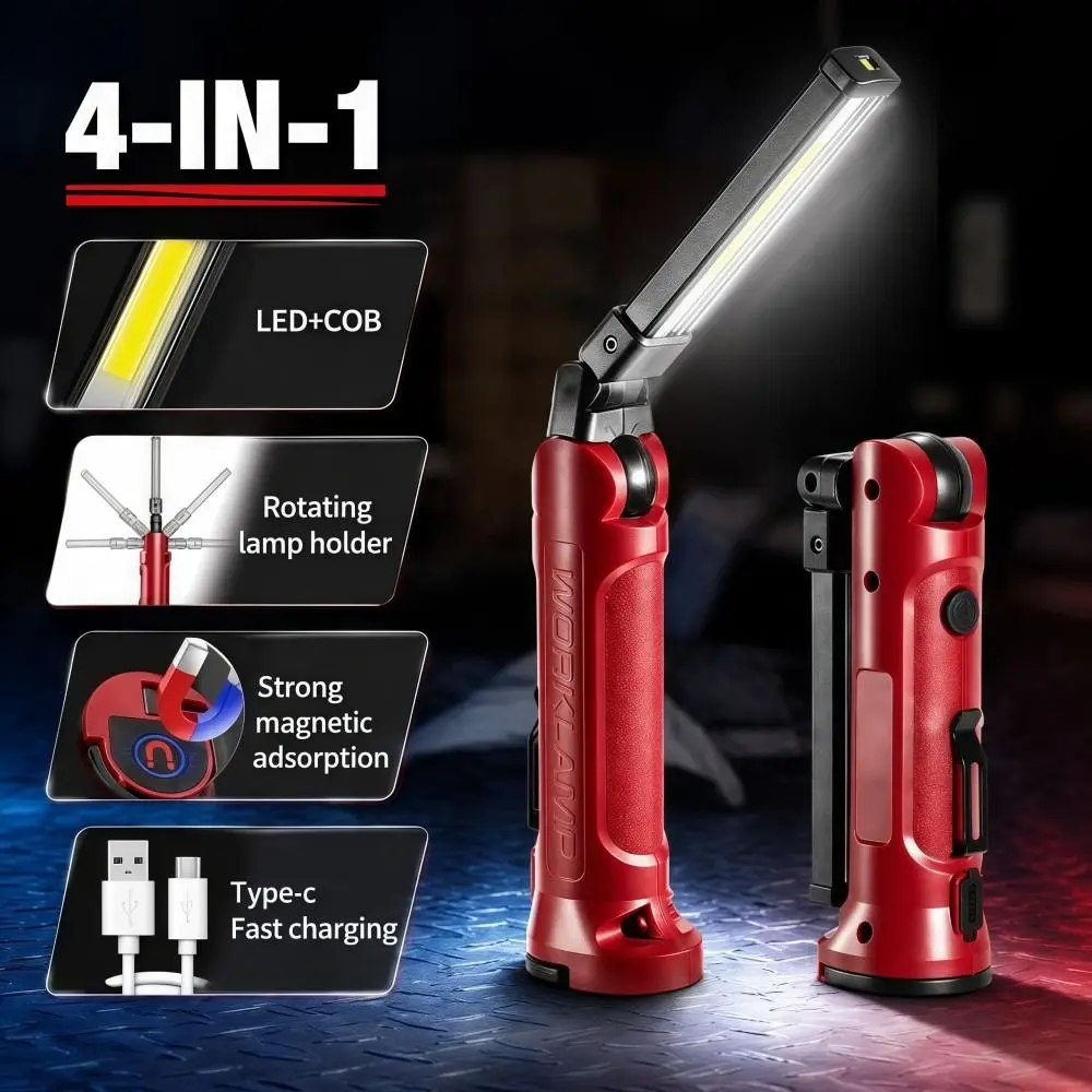 5 Gears COB LED Work Light Rechargeable Magnetic High-lumen Flashlight Folding Hanging Hook Portable Searchlight Outdoor,Repair