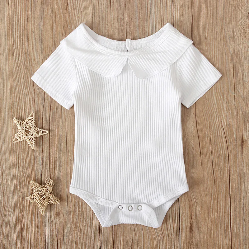 Monos de manga corta para niñas recién nacidas, mono de algodón para niños pequeños, mono con cuello de sartén, pelele infantil, ropa para niños A430