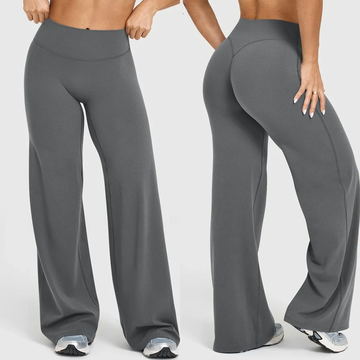 Women Yoga Pants Naked Feeling Wide Leg Leggings Butt Lifting V‑Back Stretch Soft Gym Workout Casual Sports Trousers