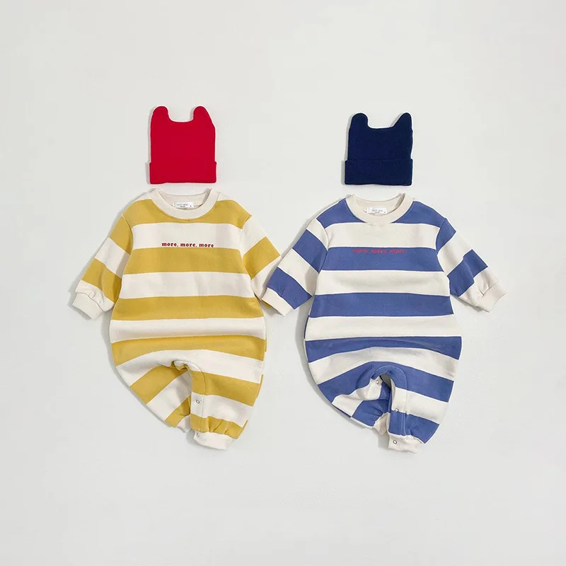 

2026 Spring New Baby Long Sleeve Casual Romper Cotton Infant Boy Girl Simple Striped Jumpsuit Newborn Toddler Clothes 0-24M