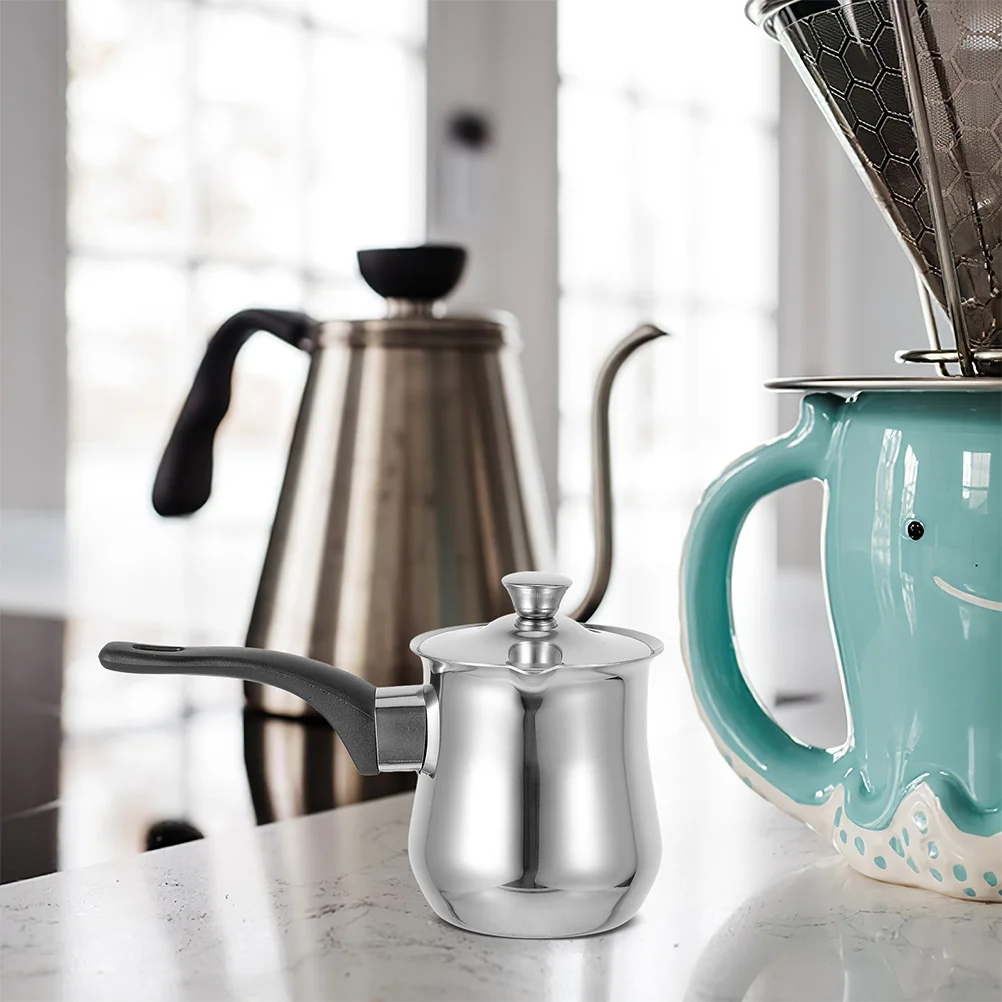 

Stainless Steel Coffee Pot Milk Warmer Greek Small Butter Boiling Sauce Pan Frothing Easy Clean Multifunctional