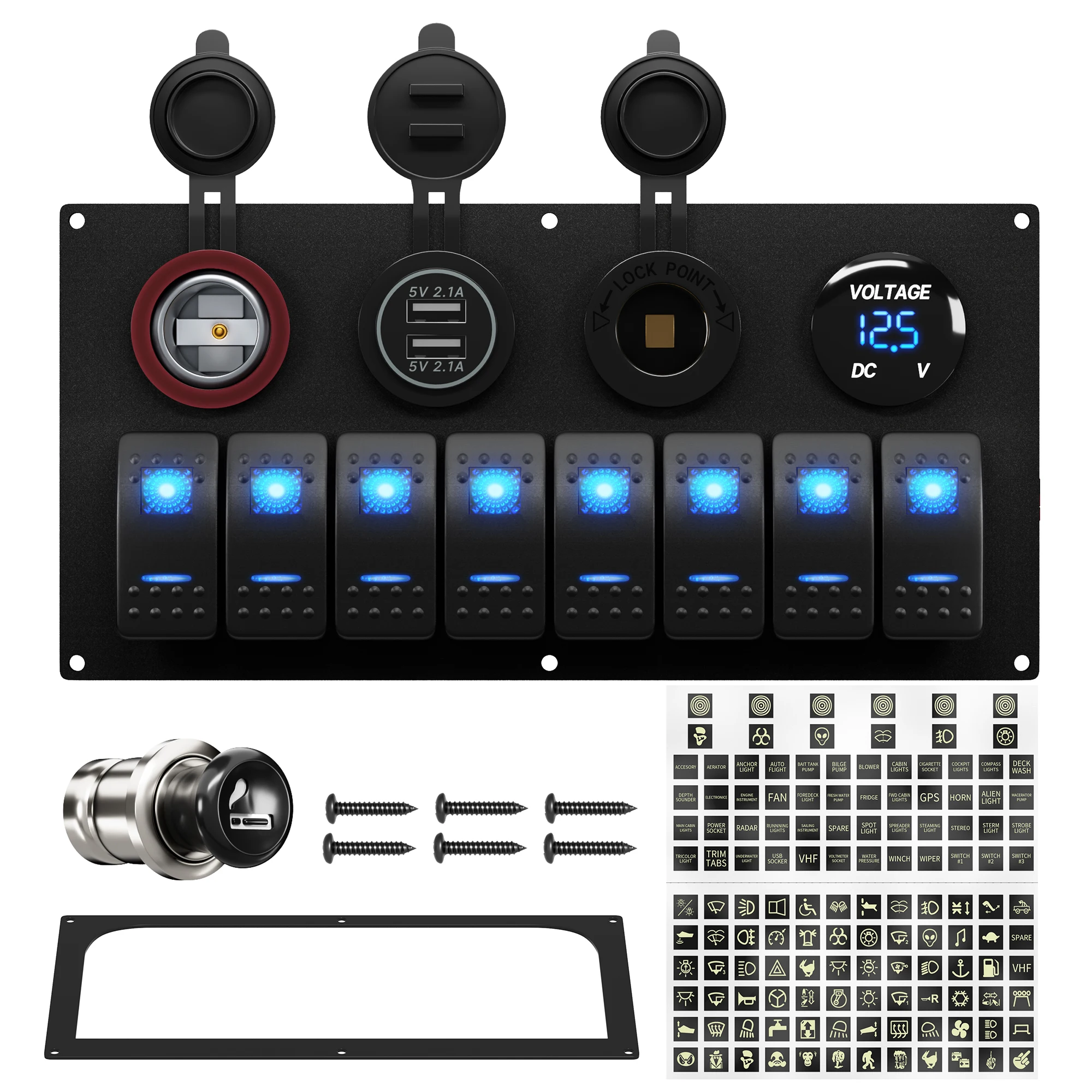 

DaierTek Marine Boat Switch Panel Waterproof 8 Gang 12V Rocker Switch Panel Blue LED Lighted for Automotive Car Truck