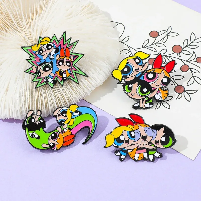 cartoon anime 4Pcs Funny Animation Brooch Blossom Bubbles Creativity Enamel Pin Backpack Clothing Metal Badge Accessories Gifts