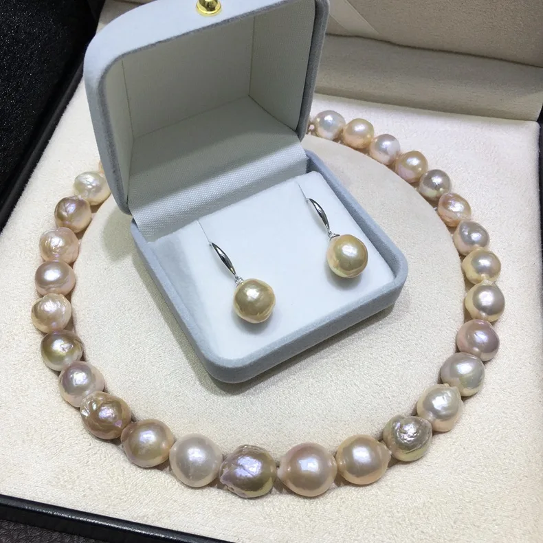 

Pearl Necklace Set S925 Silver Freshwater Baroque Pearls 11-14mm Irregular Shaped Freshwater Pearl Jewelry Set