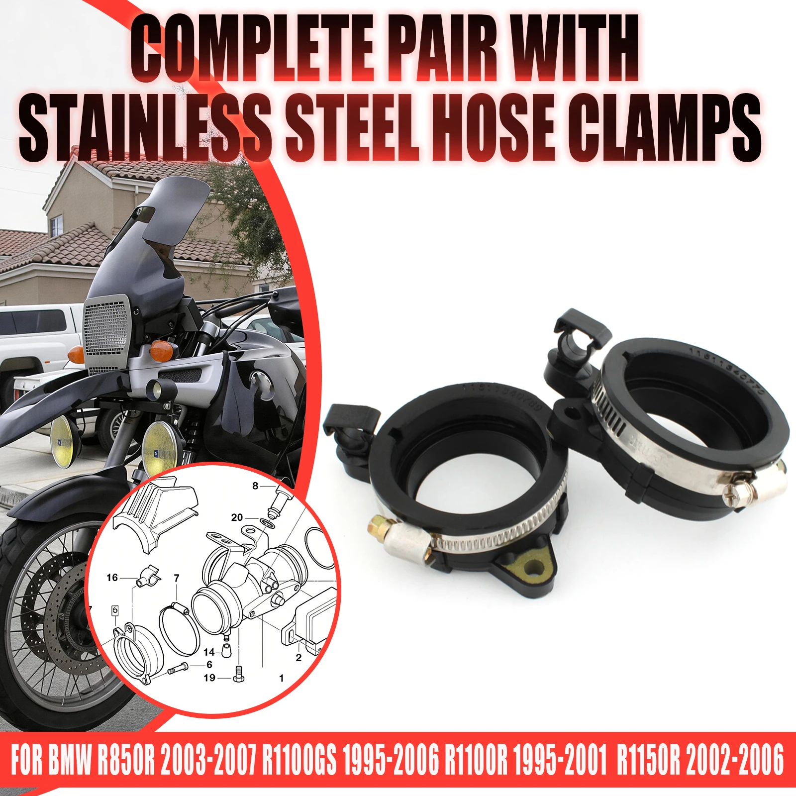 Motorcycle Carburetor Intake Manifold Boot Adapter Pipe Rubber For R1150GS R1150R R1150RT R1100GS/R/RS/RT/S