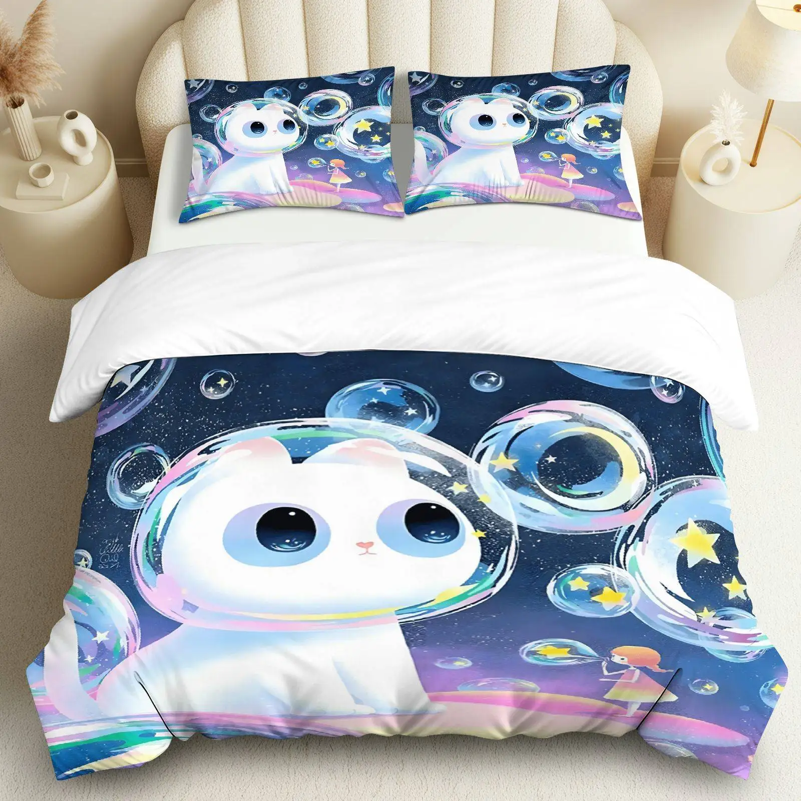

3PCS Duvet Cover, 1 Duvet+2 Pillowcases(Without filler), Cat Pattern Suitable for decoration Bedroom, Living Room.