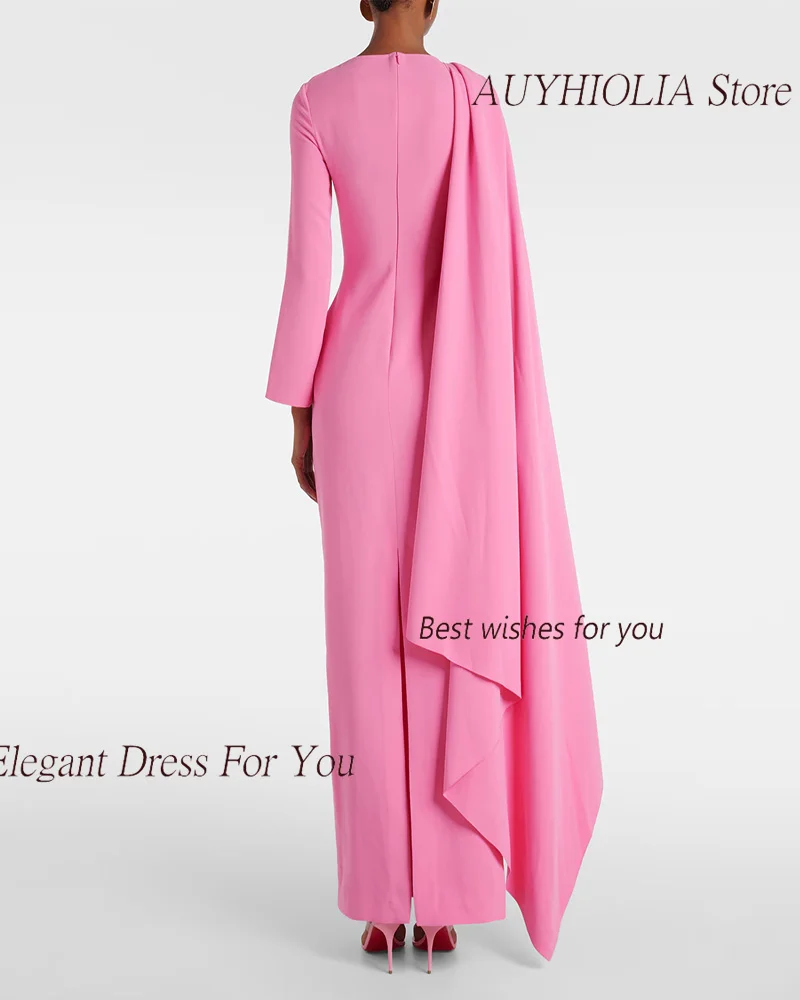 Crepe Long Evening Dresses Sexy Women 2024 정장원피스 Vestidos de festa Elegant Formal Pink Cocktail Party Gown With Cap Sleeve