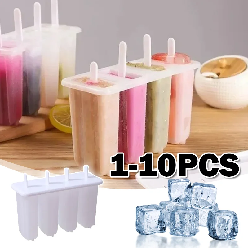 Homemade Ice Cream Mold 4 Link Popsicle Maker With Lid Reusable Frozen Popsicle Mold Mung Bean Ice Pop Tray Kitchen Gadget