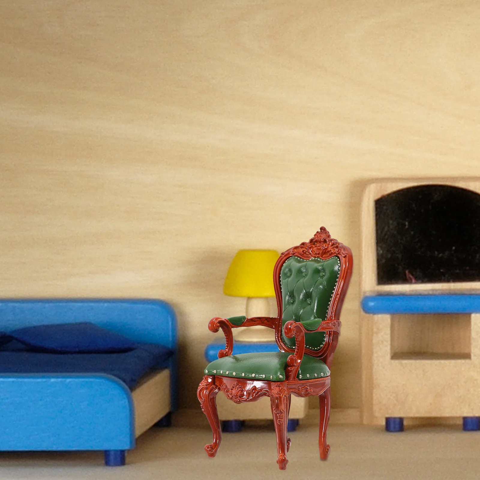 

Realistic Miniature Chair Green Backrest Vintage Look Smooth Surface Compact Lightweight PVC for Mini House Decor Micro