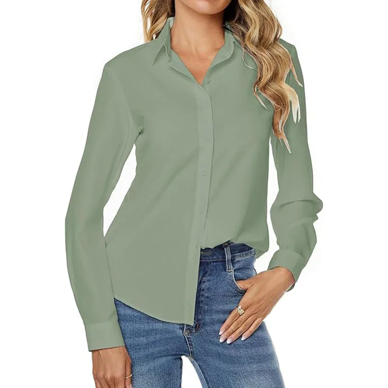 Camicia a maniche lunghe abbottonata elasticizzata da donna