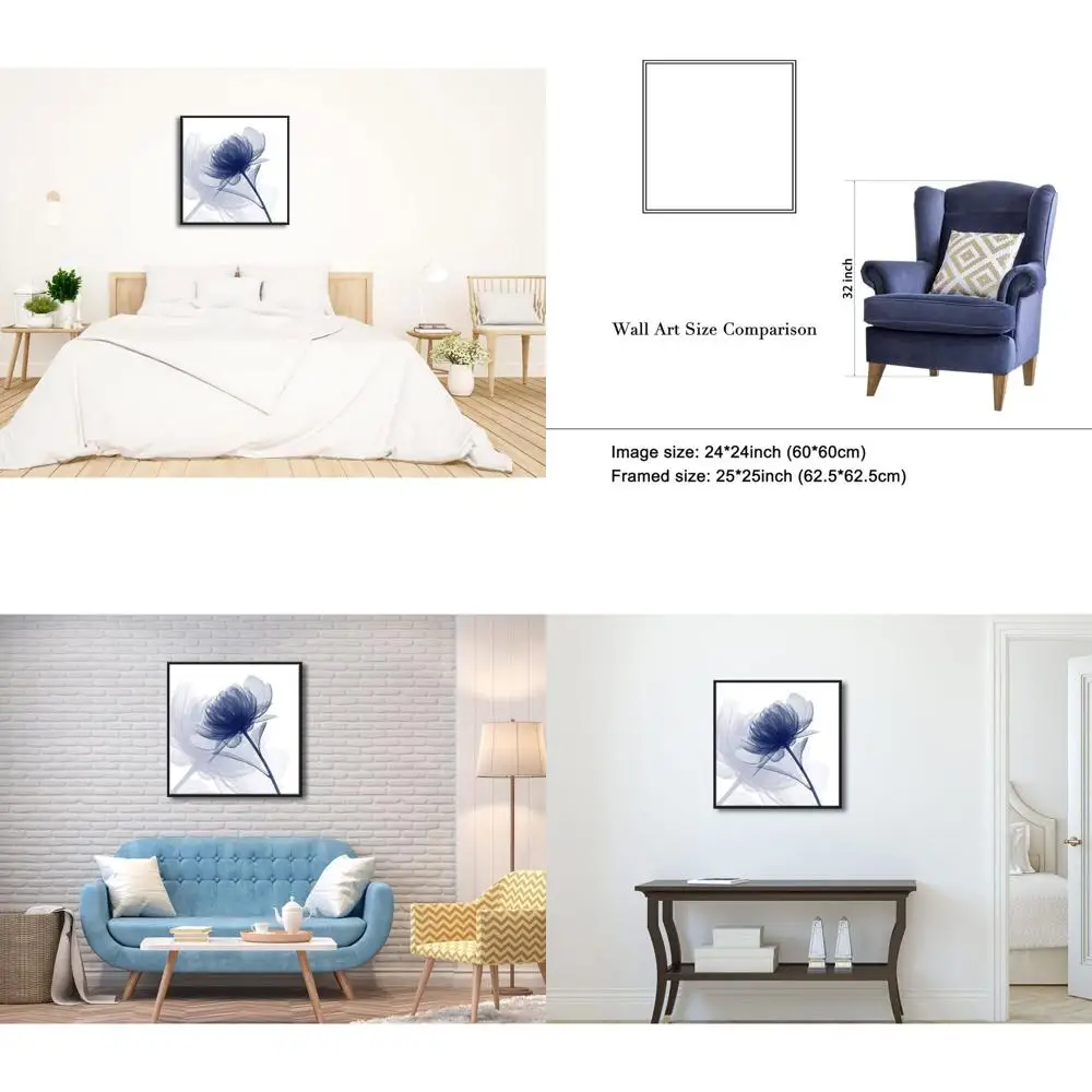 

Modern Blue Abstract Floral Canvas Art - Large Wall Decor for Living Room and Bedroom