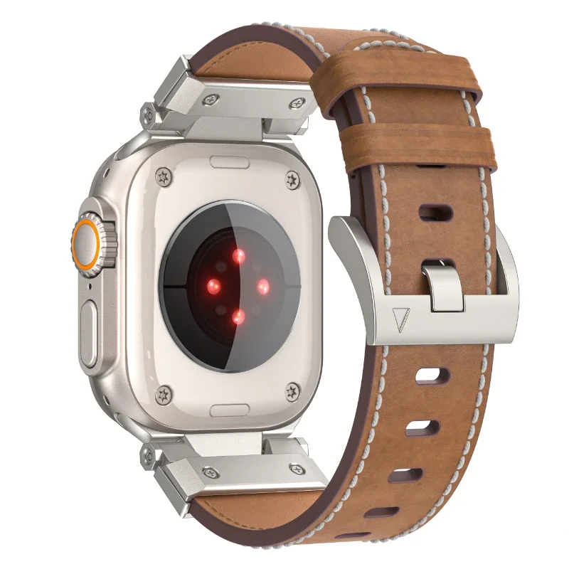 Genuine Leather Strap For Apple Watch Ultra 2 49mm 10 9 8 7 45mm 46mm Mecha Business Wristband For iWatch 6 5 4 44mm Accessories