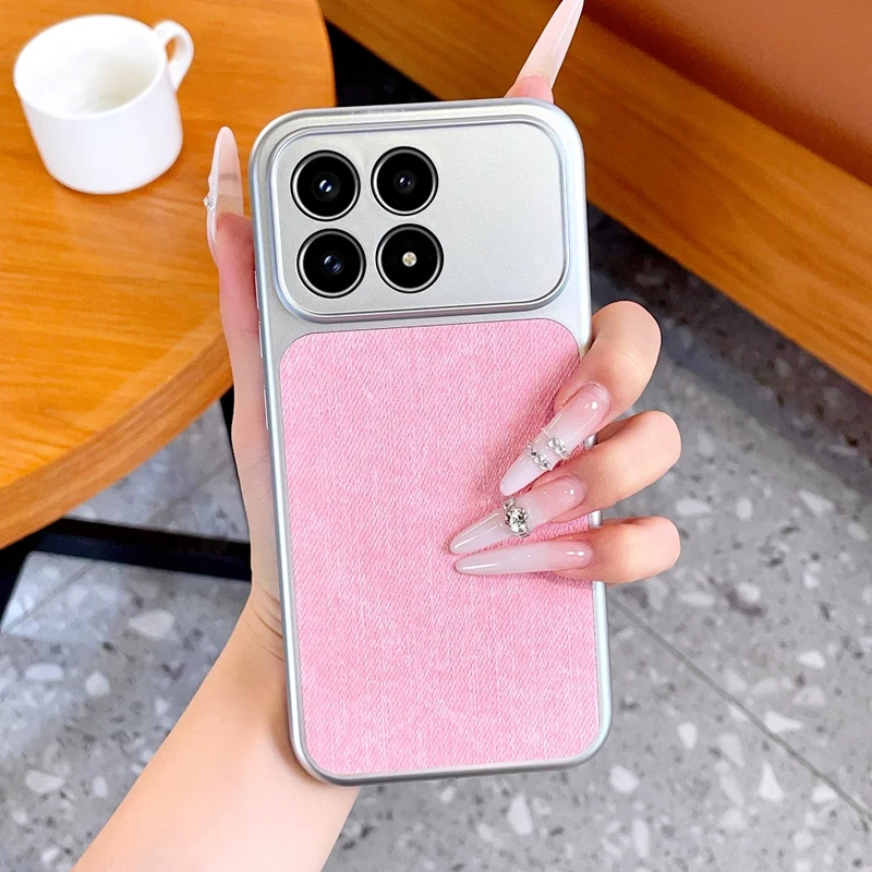 For POCO F8 Pro Case, Magnetic Denim Texture Cover, Matte Electroplated Frame Shockproof