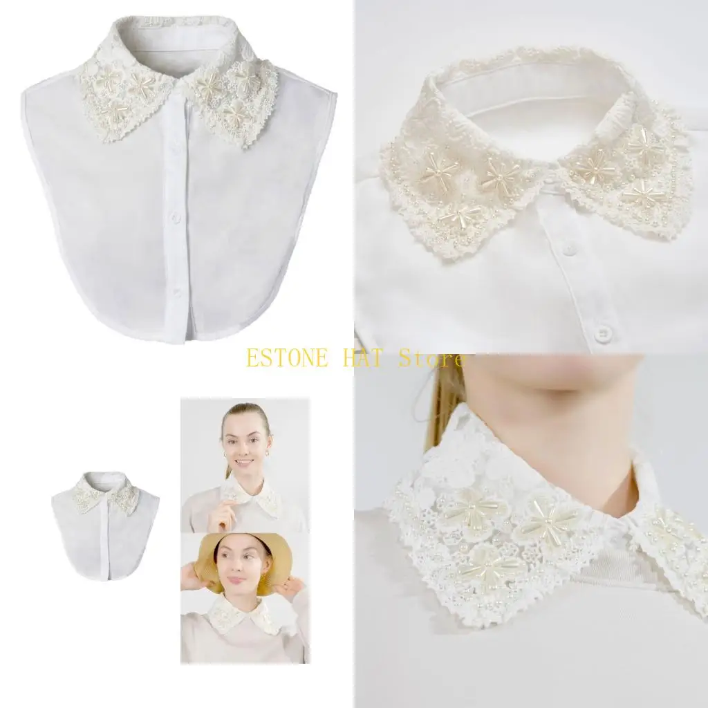 49MF Lightweight Detachable Lace Collar Insert for Round Neck and V Neck Layered Outfit Styling in Daily Wear