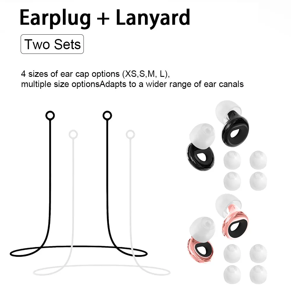 Noise Blocking Ear Plug Set: 2 Pairs Silicone Earplugs and 2 Silicone Anti-Lost Strings, Portable for Daily Use