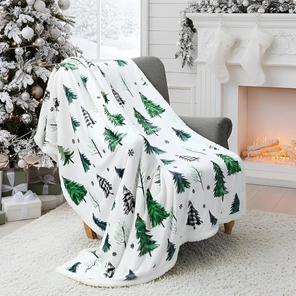 

Reversible Christmas Plaid Fleece Blanket, 50 x 60, Sherpa Throw for Holiday Season