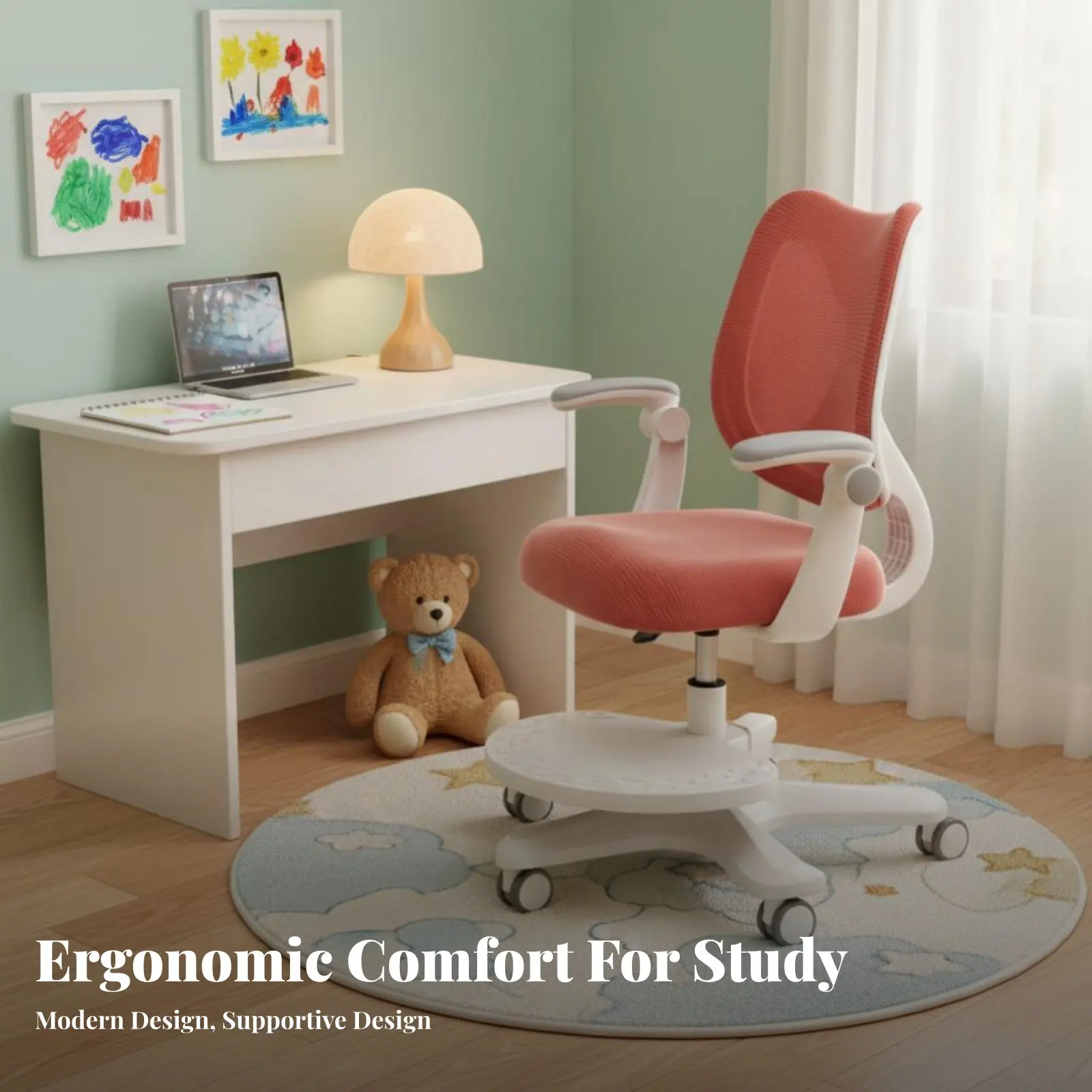 

Регулируемое детское кресло для занятий с эргономичной поддержкой, мебель для детей с фиксируемыми колесиками и подставкой для ног, для родителей, учебы, учебной комнаты