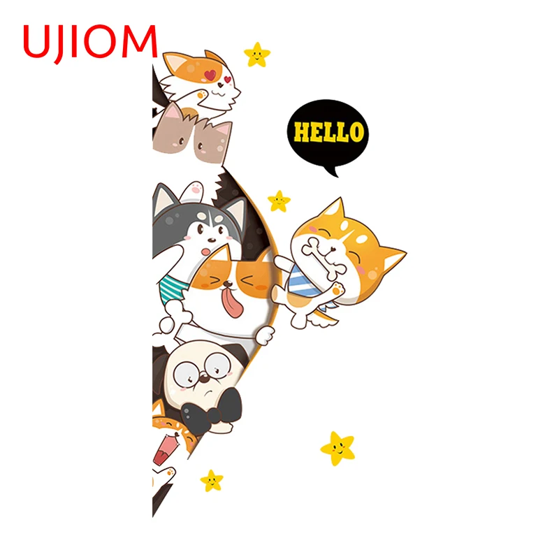 UJIOM 13cm X 7cm Cute Cartoon Dog Peeker Wall Stickers Sunscreen Personality Living Room Bedroom Decal Decoration Chambre