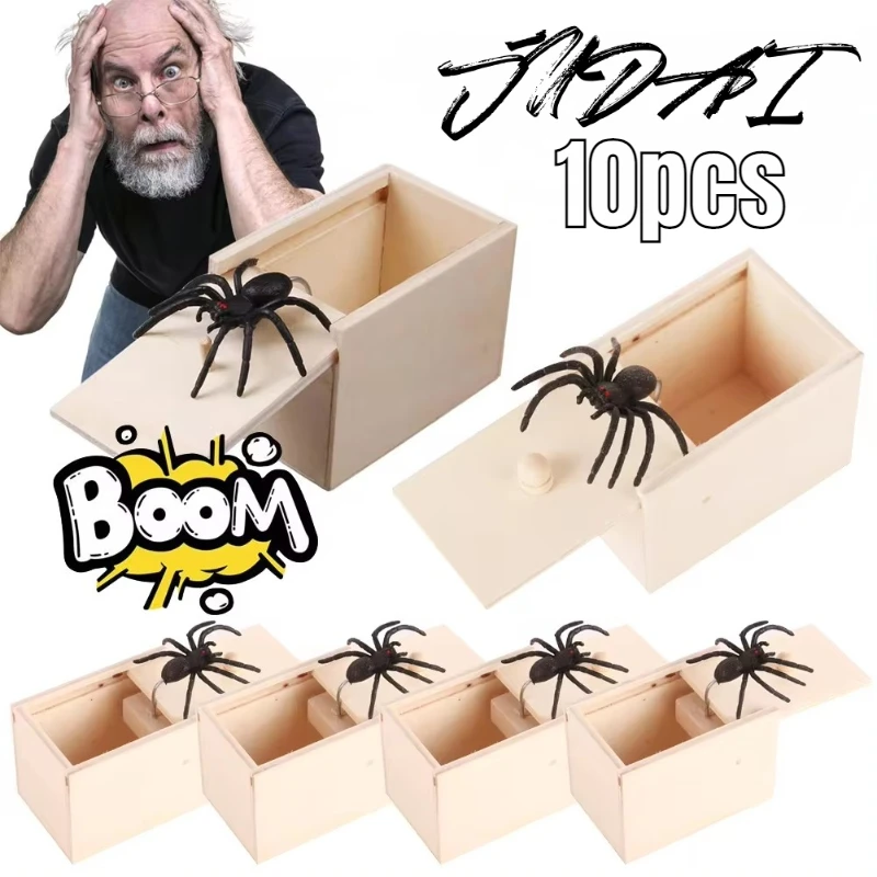 

10PCS Wooden Prank Trick Halloween Joke Home Office Scare Toy Box Spider Kid Parents Friend Funny Play Joke Scary Horror Toys