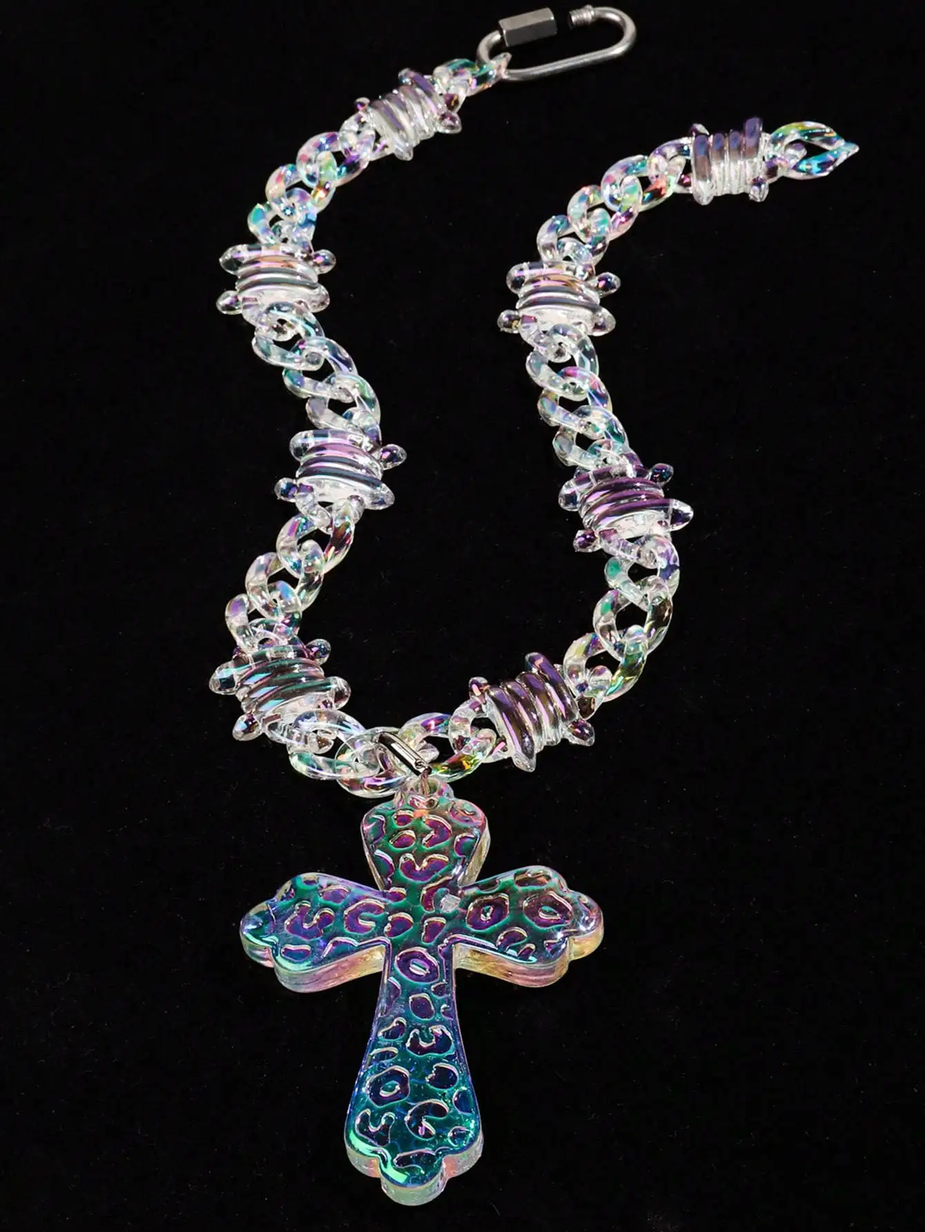 Transparent Acrylic Cross Necklace Hip Hop Choker