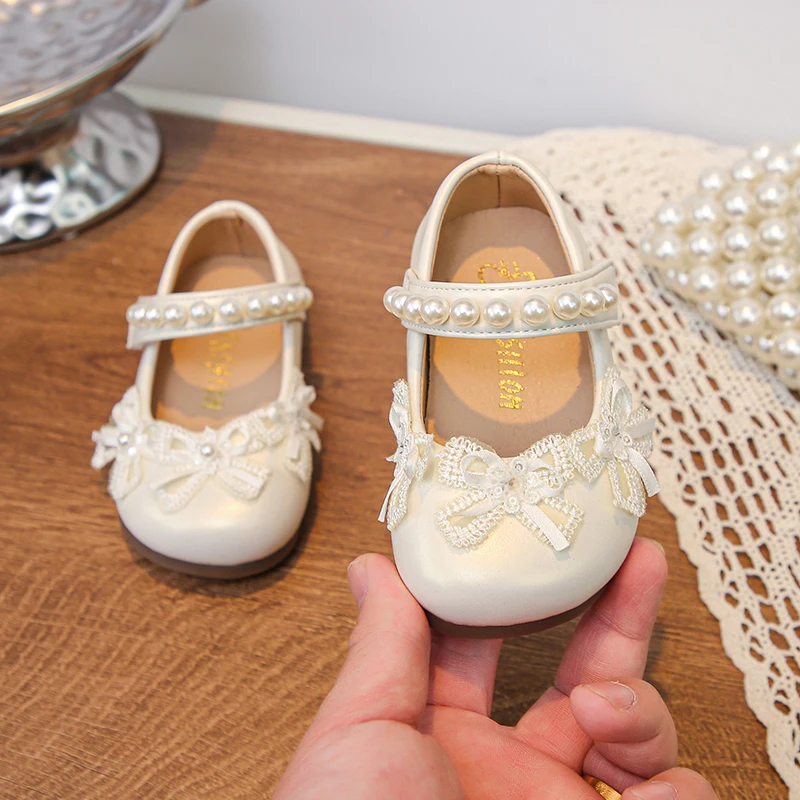 Girls Princess Shoes Elegant Lace Bow Children's Daily Wear Mary Jane Shoes Wedding Party Kids Ballet Dress Flat Leather Shoes