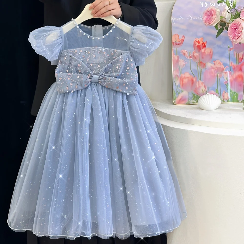 

Children's Dress Bow-tie Tulle Skirt Princess Dress For Girl Dress Party Night Birthday Elegant Clothing White Prom Dresses 2025