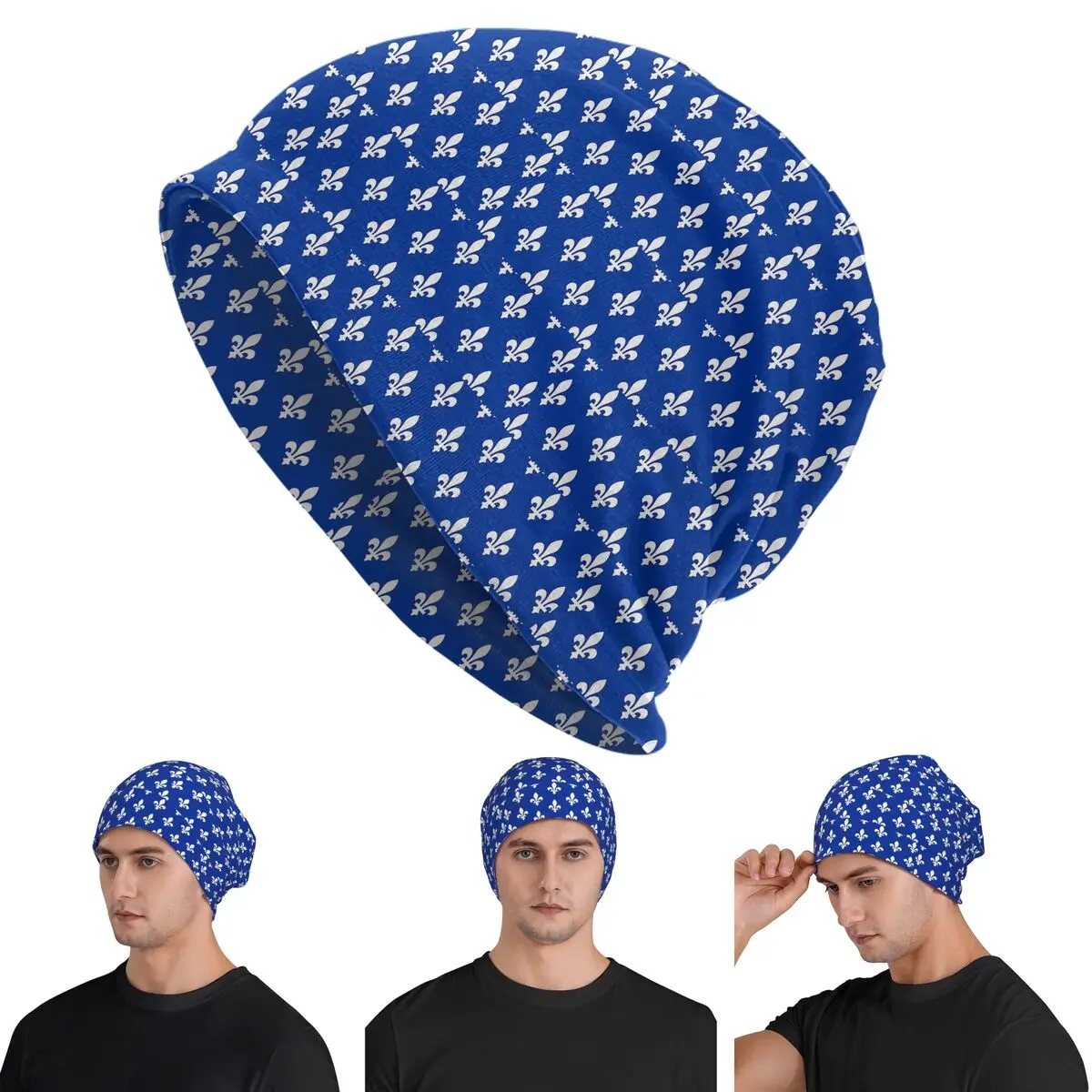 

Quebec Flag Canadian Province Skullies Beanies Hats Warm Autumn Winter Outdoor Cap Knitted Bonnet Caps for Unisex Adult