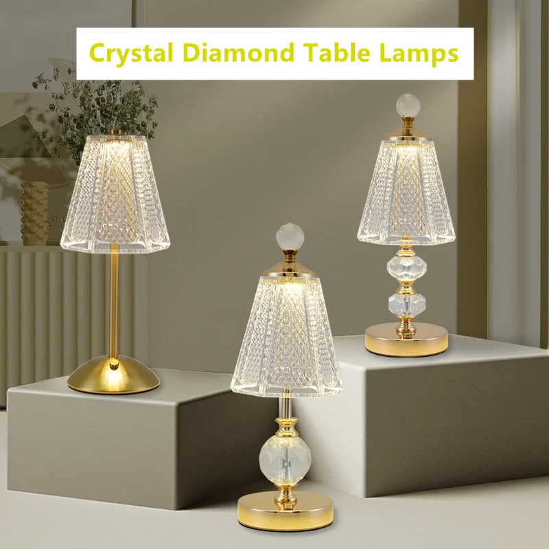 

Crystal Diamond Table Lamps Retro Led Bar Desk Lamp USB Rechargeable Eye Protection Night Light for Bedroom Hotel Office