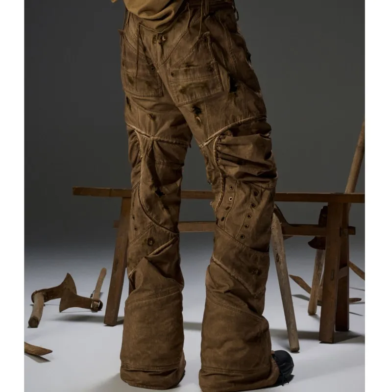 

Good Quality Wasteland Style Wear Men's Washed and Worn Design Overalls Men's and Women's Pants Trousers