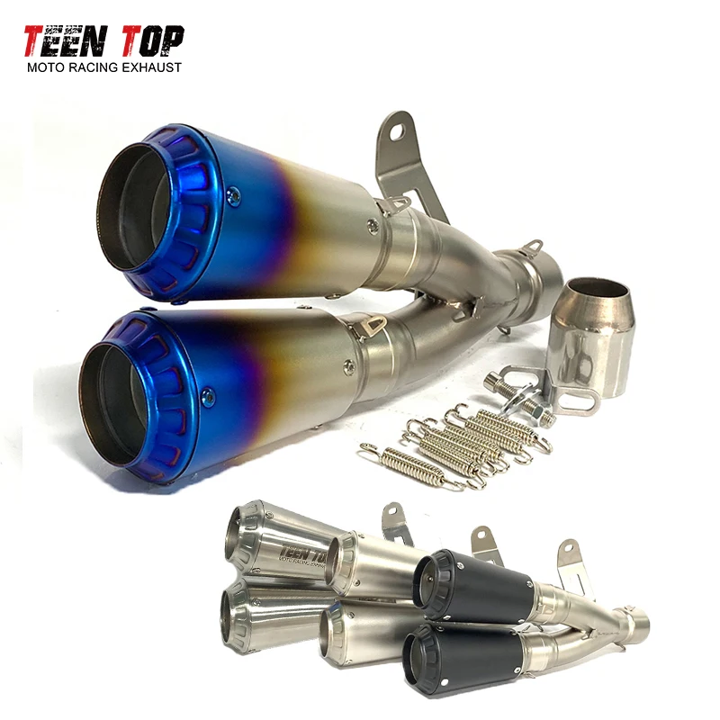 

51mm Motorbike Exhaust Pipe Modified Exhaust Muffler Dual Holes MT09 ZX6R R6 CBR500 Z400 Z750 C25 CBR1000 ADV350 Slip-on Exhaust