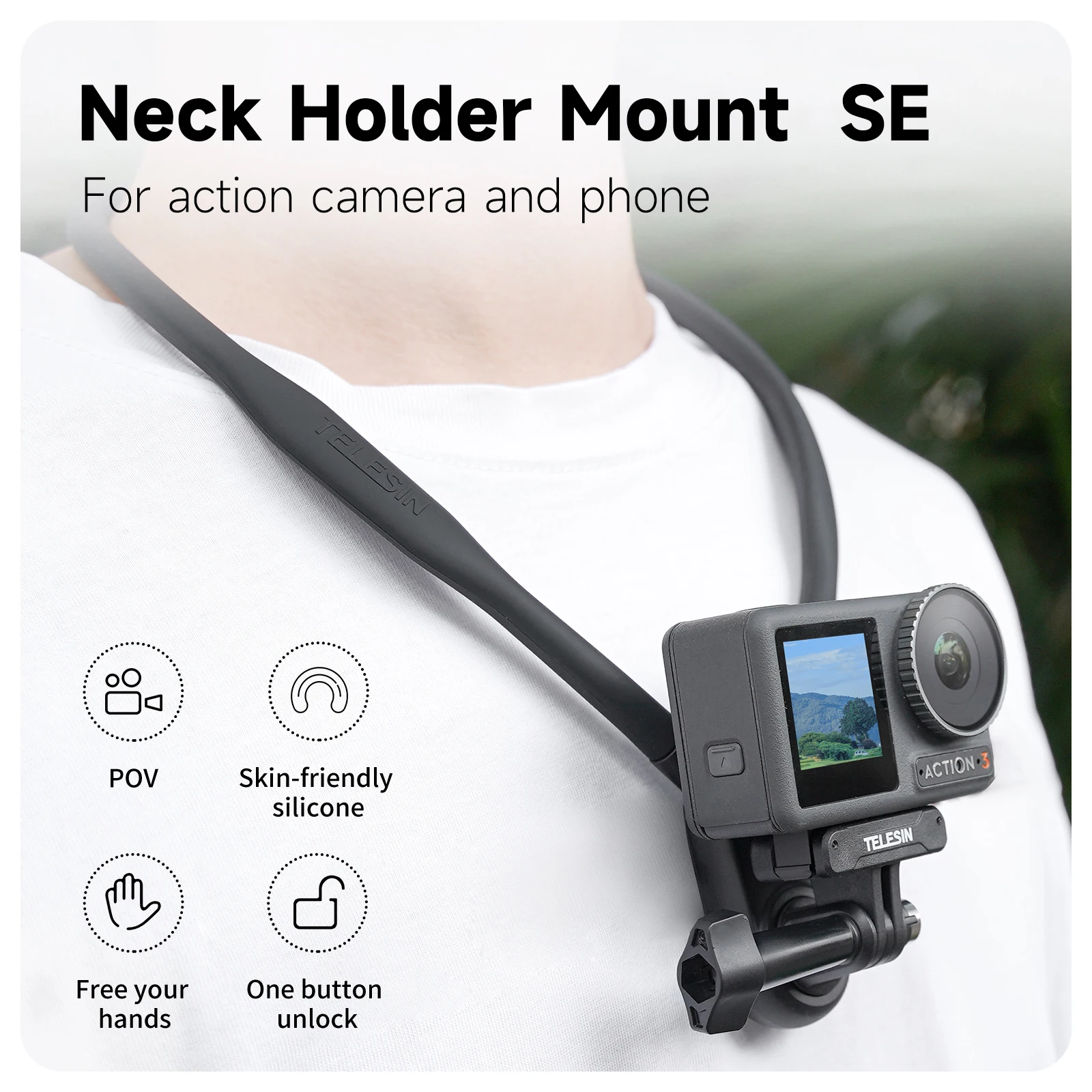 TELESIN Neck Hold Mount Chest Mount for GoPro Hero 13 12 11 10 9 8 7 Insta360 DJI Osmo Action Silicone Action Camera Accessories