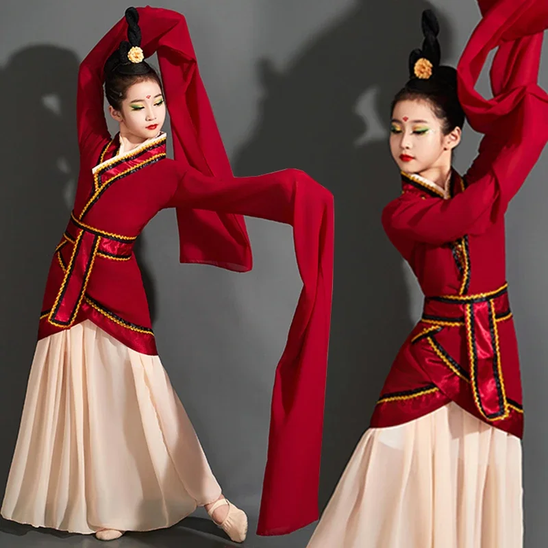 

Water Sleeves Classical Chinese National Dance Costumes Children Ancient Oriental Hanfu Yangko Dress Fan Umbrella Dance Costume