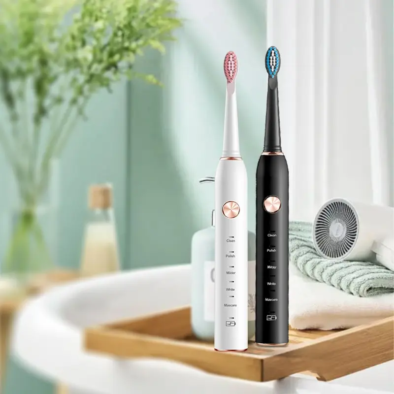 Jianpai Black and White Sonic Electric Toothbrush for Male and Female Lovers 5-mode USB Charging IPX7 Waterproof Sonic Electric