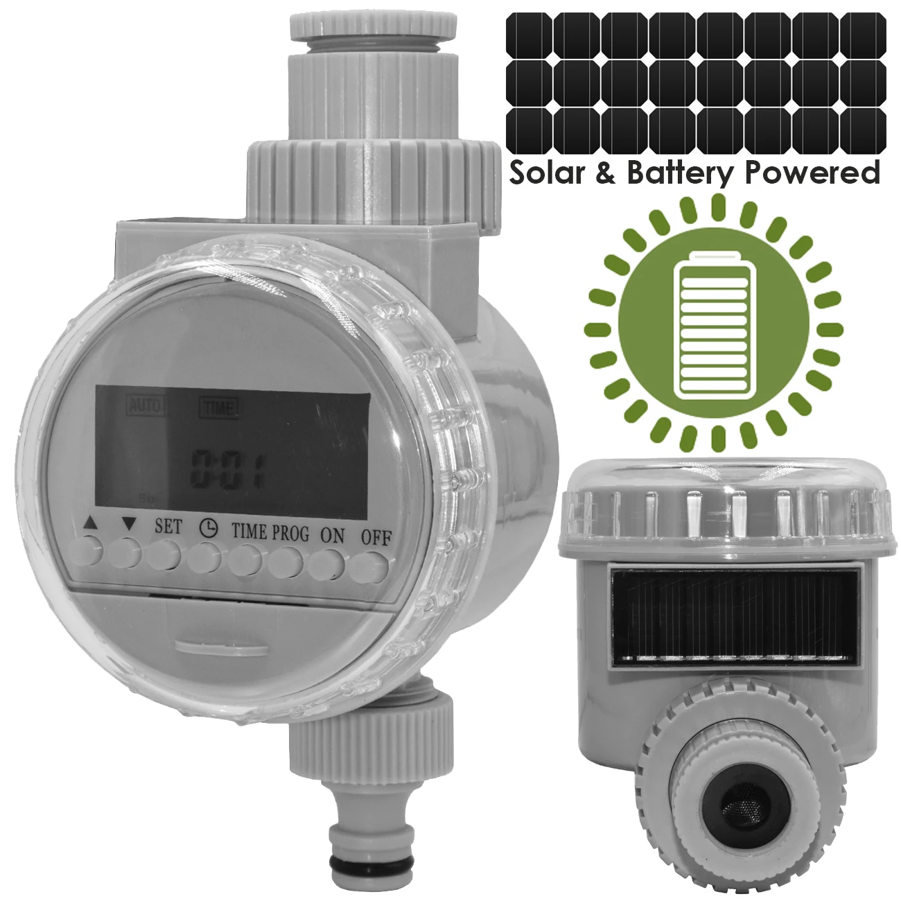 Solar & Battery Powered Water Timer Irrigation Solenoid Valve Controller Waterproof Power-saving Greenhouse Irrigation System