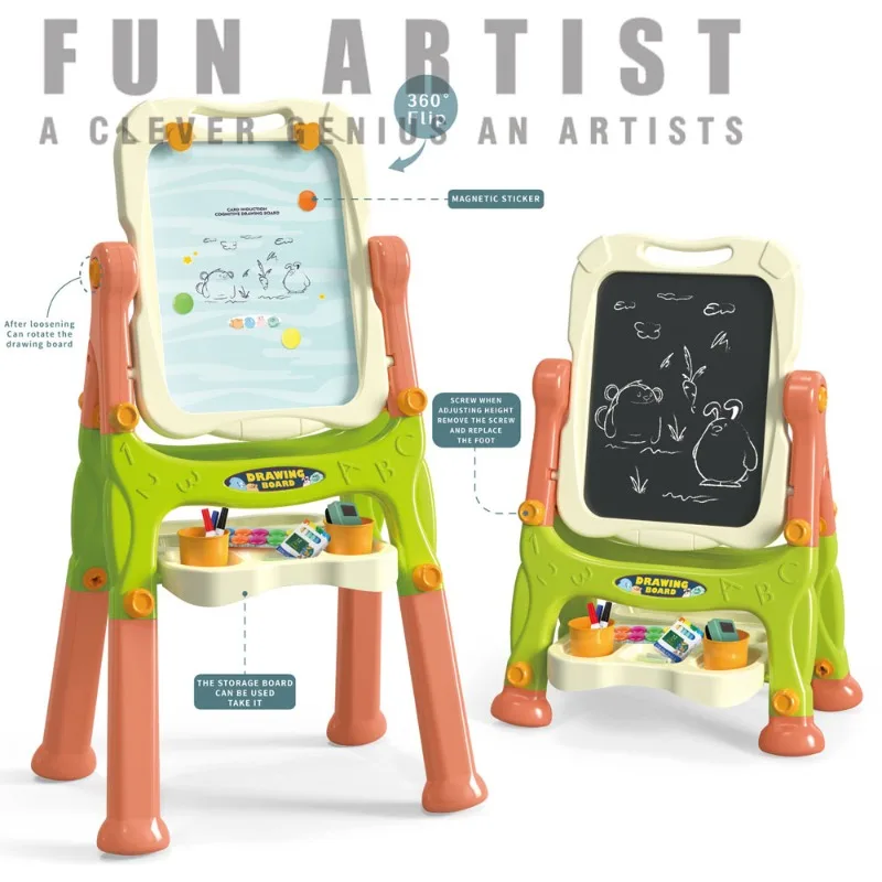 لوحة رسم مغناطيسية للأطفال - حامل كتابة جرافيتي 2 في 1 قابل للتعديل مع حامل، لعبة خربش ملونة للعب الإبداعي