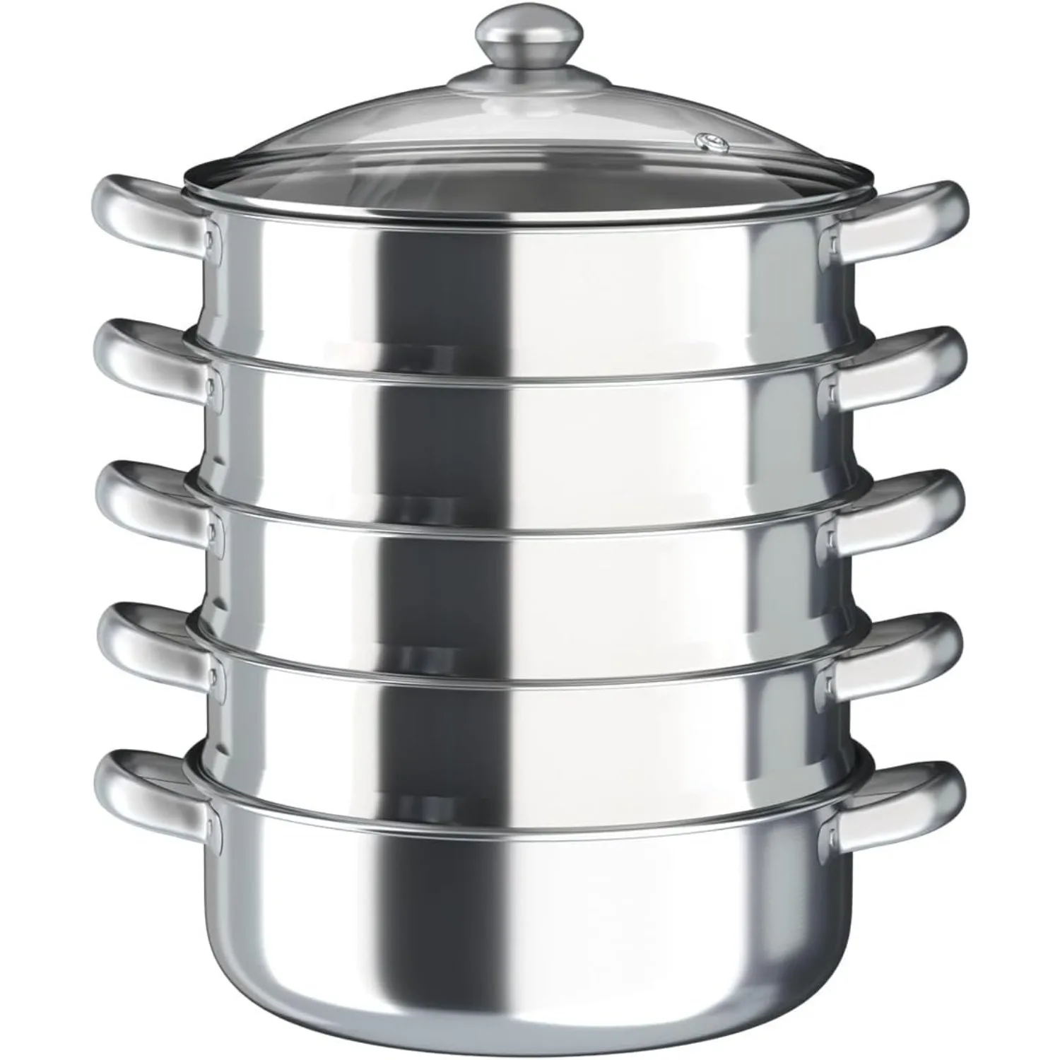 

5-Layer 11.8" Stainless Steel Steamer Pot with Glass Lid - for Tamales, Vegetables, Dumplings & Seafood