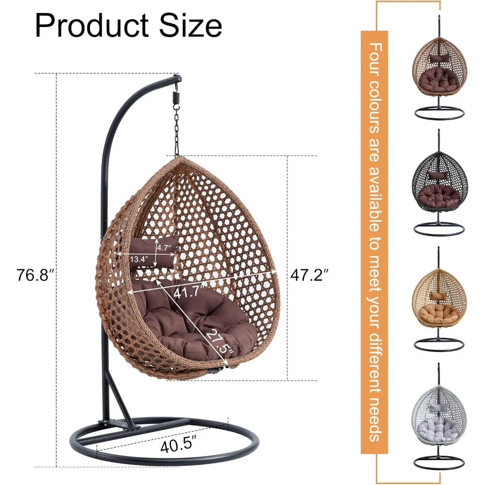 Swing Rattan Basket Chair with Stand, Hanging Egg Chair with Cushion and Pillow