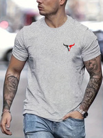 Summer Men's 100% Cotton Casual Loose Size Bull Print Round Neck Short Sleeve T-shirt Top men's street clothing button up pullov