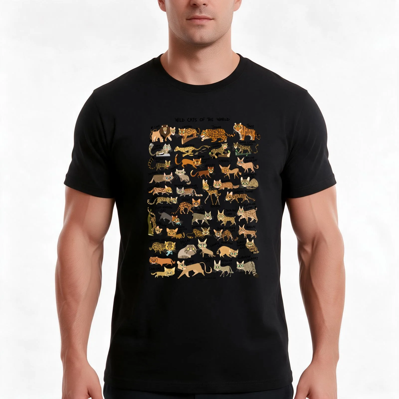 Wild Cats of the World T-Shirt, Summer Casual Cotton Tee, Oversized Streetwear Tops, Vintage Graphic Print, Unisex Men Women