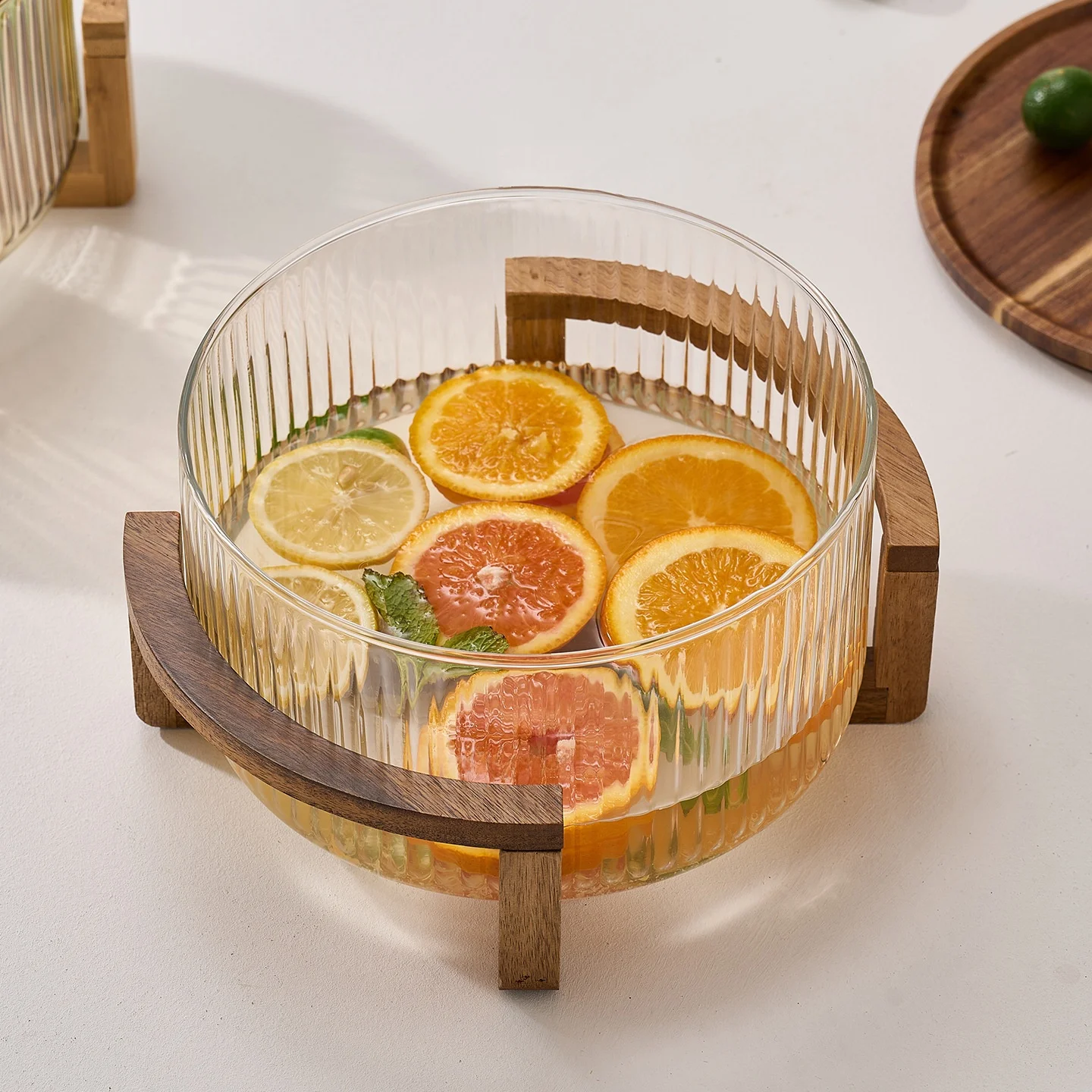 Food Grade Sodium Calcium Stripe Glass Snack Plate Home Use Dry Fruit Salad Bowl Dessert Creative Short Sleeve T-Shirt