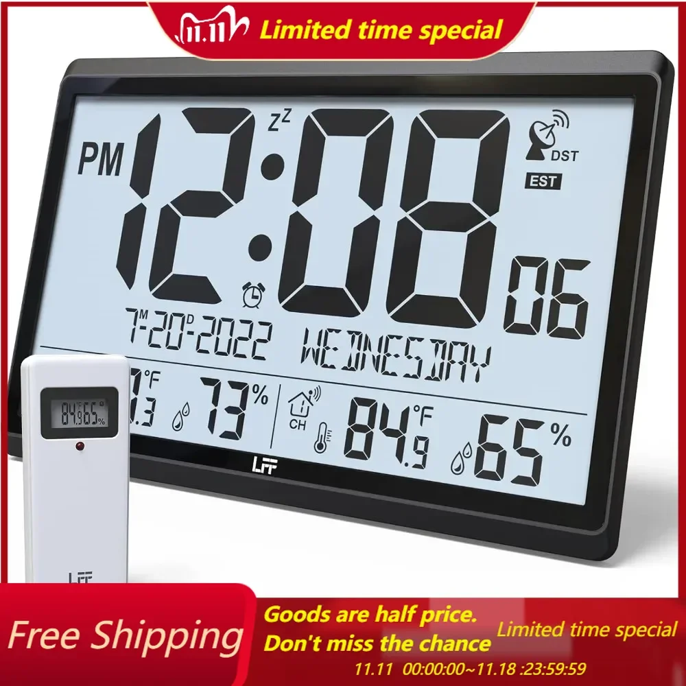 

Atomic Clock/Never Needs Setting, Battery Operated, Atomic Wall Clock with Indoor/Outdoor Temperature & Humidity