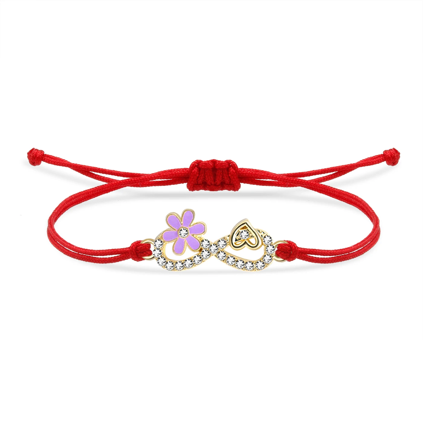 Zinc Alloy Rhinestone Crystal Love Heart Enamel Flower Infinity Charm Bracelet Women 2025 New Fashion Red String Jewelry Gift